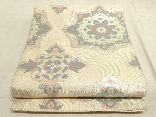平和屋着物◎六通柄袋帯 正倉院花文 銀糸 正絹 逸品 AAAN4425pf