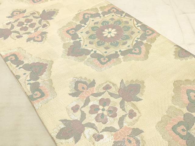 平和屋着物◎六通柄袋帯 正倉院花文 銀糸 正絹 逸品 AAAN4425pf