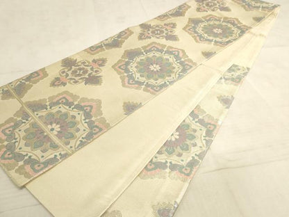 平和屋着物◎六通柄袋帯 正倉院花文 銀糸 正絹 逸品 AAAN4425pf