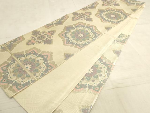 平和屋着物◎六通柄袋帯 正倉院花文 銀糸 正絹 逸品 AAAN4425pf