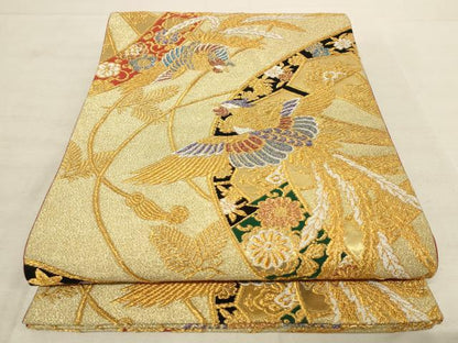 平和屋着物◎六通柄袋帯 片輪車鳳凰花文 金銀糸 正絹 逸品 AAAN4441pf