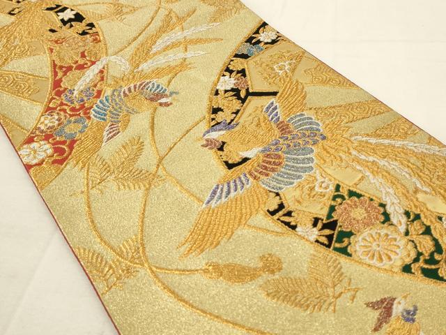 平和屋着物◎六通柄袋帯 片輪車鳳凰花文 金銀糸 正絹 逸品 AAAN4441pf