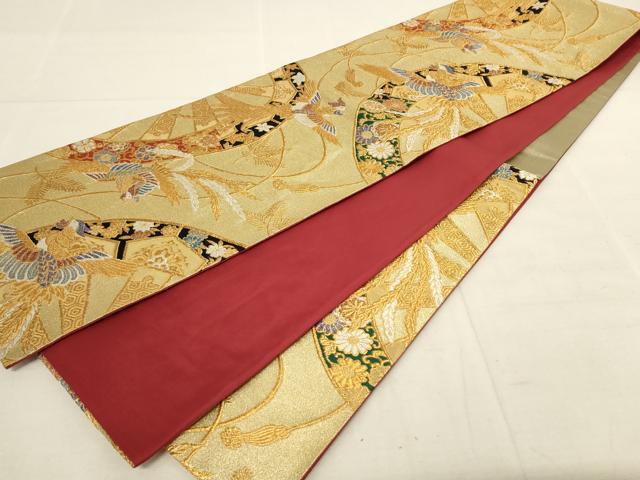 平和屋着物◎六通柄袋帯 片輪車鳳凰花文 金銀糸 正絹 逸品 AAAN4441pf