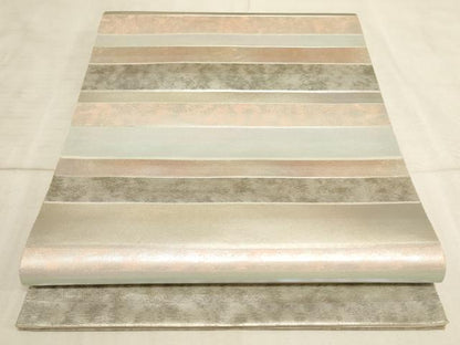 平和屋着物◎六通柄袋帯 横段文 銀糸 正絹 逸品 AAAN4455pf