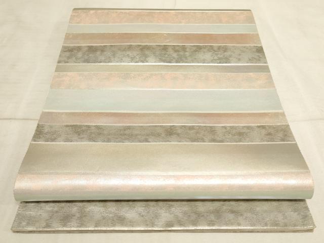 平和屋着物◎六通柄袋帯 横段文 銀糸 正絹 逸品 AAAN4455pf