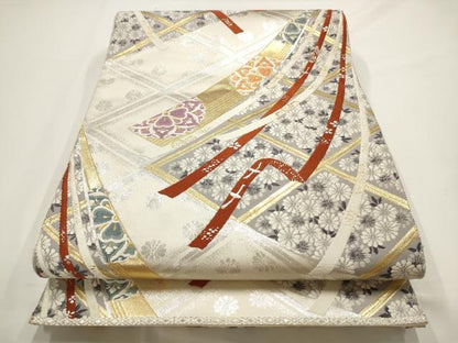 平和屋着物◎六通柄袋帯 鬘帯花文 金銀糸 正絹 逸品 AAAN4468pf