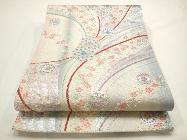 平和屋着物◎六通柄袋帯 夢幻 流水花文 銀糸 正絹 逸品 AAAN4494pf