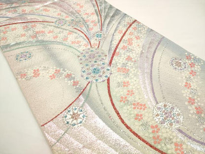 平和屋着物◎六通柄袋帯 夢幻 流水花文 銀糸 正絹 逸品 AAAN4494pf