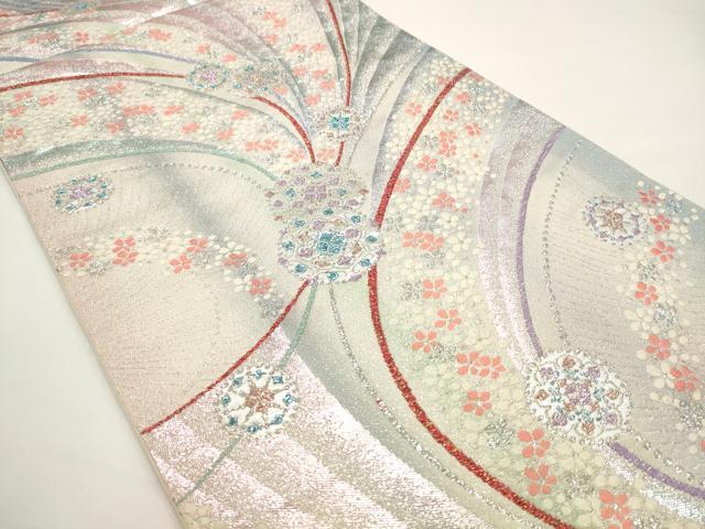 平和屋着物◎六通柄袋帯 夢幻 流水花文 銀糸 正絹 逸品 AAAN4494pf