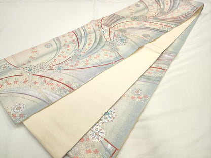 平和屋着物◎六通柄袋帯 夢幻 流水花文 銀糸 正絹 逸品 AAAN4494pf