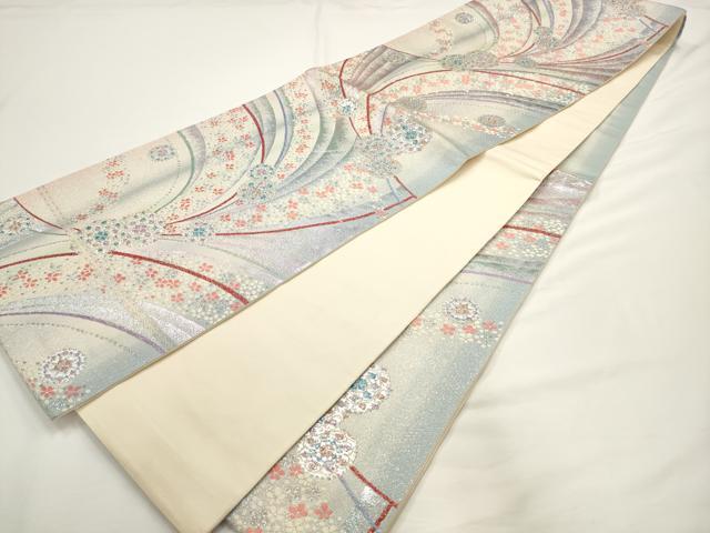 平和屋着物◎六通柄袋帯 夢幻 流水花文 銀糸 正絹 逸品 AAAN4494pf
