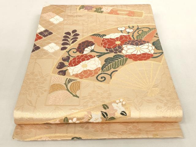 平和屋着物◎六通柄袋帯 唐織 扇面花文 金糸 正絹 逸品 AAAN4504pf