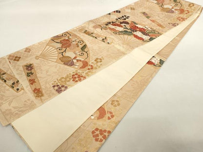 平和屋着物◎六通柄袋帯 唐織 扇面花文 金糸 正絹 逸品 AAAN4504pf