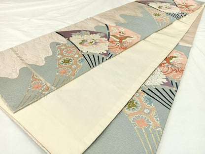 平和屋着物◎六通柄袋帯　唐織　扇面鳳凰花文　金銀糸　正絹　逸品　AAAN4518dx