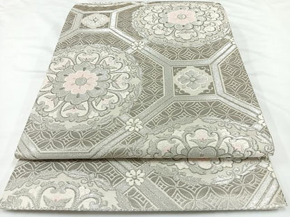 平和屋着物◎六通柄袋帯 唐織 蜀江花文 銀糸 正絹 逸品 AAAN4520dx
