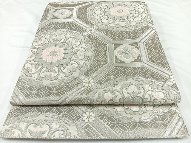 平和屋着物◎六通柄袋帯 唐織 蜀江花文 銀糸 正絹 逸品 AAAN4520dx