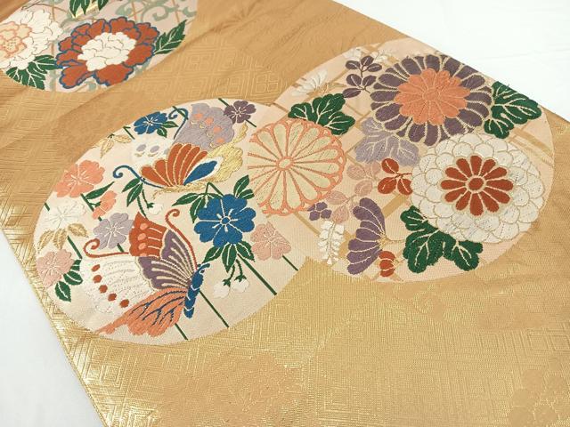 平和屋着物◎佐賀錦 六通柄袋帯 唐織 花蝶丸文 金糸 正絹 逸品 AAAN4525dx