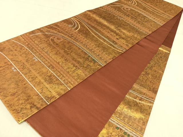 平和屋着物◎六通柄袋帯 横段幾何学文 金銀糸 引箔 正絹 逸品 AAAN4537dx