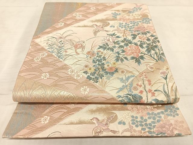 平和屋着物◎六通柄袋帯 唐織 花鳥文 金糸 正絹 逸品 AAAN4541dx