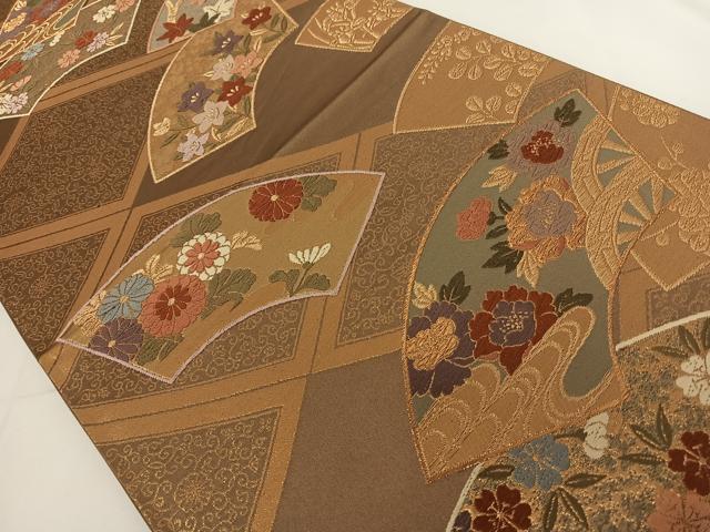 平和屋着物◎六通柄袋帯 唐織 地紙草花文 金糸 正絹 逸品 AAAN4572dx