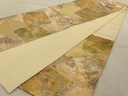 平和屋着物◎六通柄袋帯 色紙重ね箔散らし文 金糸 引箔 正絹 逸品 AAAN4865ou