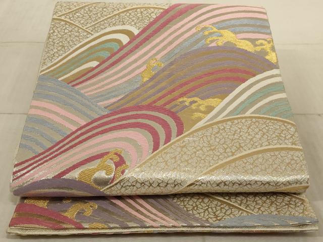 平和屋着物◎佐賀錦 六通柄袋帯 唐織 荒波文 金銀糸 正絹 逸品 AAAN4866ou