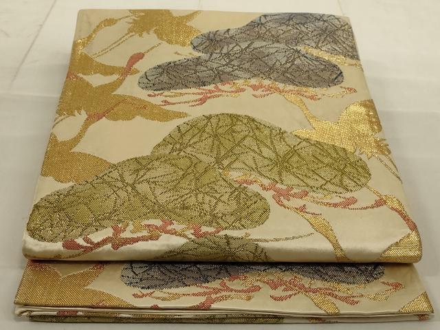 平和屋着物◎六通柄袋帯 飛鶴松文 金糸 正絹 逸品 AAAN4876ou