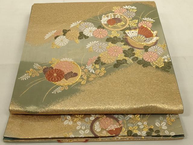 平和屋着物◎六通柄袋帯 唐織 花蝶丸文 金糸 正絹 逸品 AAAN4881ou