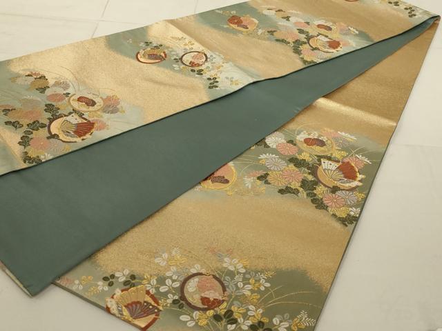 平和屋着物◎六通柄袋帯 唐織 花蝶丸文 金糸 正絹 逸品 AAAN4881ou