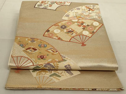 平和屋着物◎六通柄袋帯 慶長扇面流文 金糸 正絹 逸品 AAAN4885ou