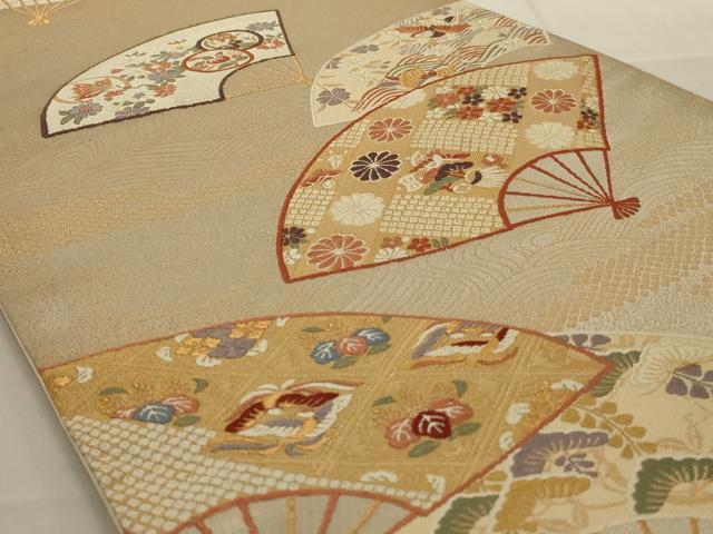 平和屋着物◎六通柄袋帯 慶長扇面流文 金糸 正絹 逸品 AAAN4885ou