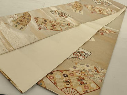 平和屋着物◎六通柄袋帯 慶長扇面流文 金糸 正絹 逸品 AAAN4885ou