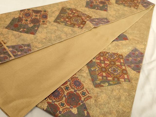 平和屋着物◎六通柄袋帯 正倉院色紙花文 金糸 正絹 逸品 AAAN4895ou