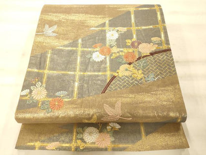 平和屋着物◎六通柄袋帯 唐織 天井籬草花文 金糸 正絹 逸品 AAAN5191fw