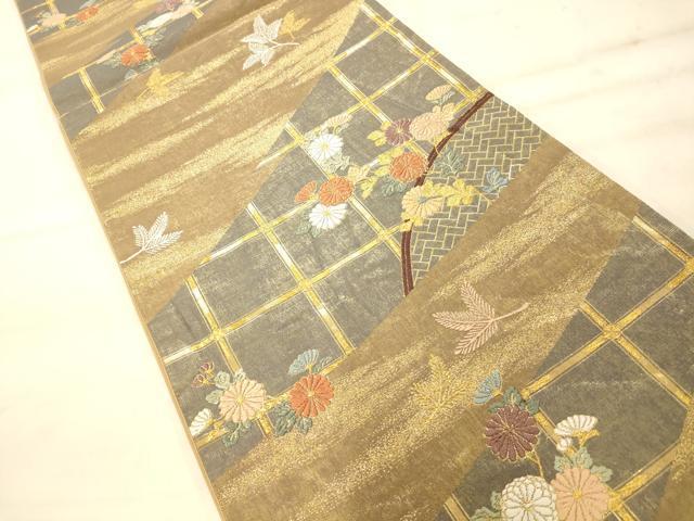 平和屋着物◎六通柄袋帯 唐織 天井籬草花文 金糸 正絹 逸品 AAAN5191fw