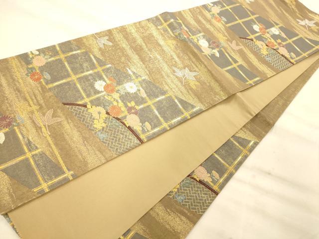 平和屋着物◎六通柄袋帯 唐織 天井籬草花文 金糸 正絹 逸品 AAAN5191fw