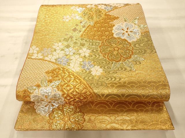 平和屋着物◎六通柄袋帯 流水地紙草花文 金銀糸 正絹 逸品 AAAN5197fw