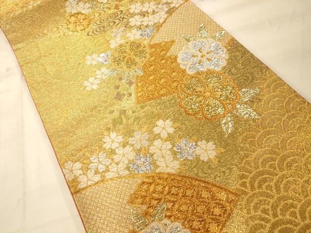 平和屋着物◎六通柄袋帯 流水地紙草花文 金銀糸 正絹 逸品 AAAN5197fw