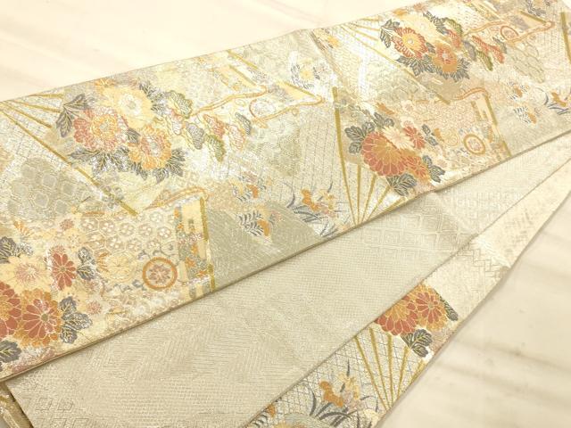 平和屋着物◎佐賀錦 六通柄袋帯 扇草花文 金銀糸 正絹 逸品 AAAN5209fw