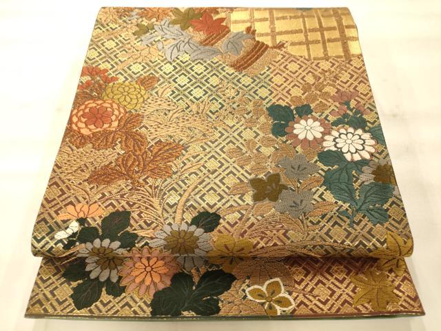 平和屋着物◎六通柄袋帯 唐織 雲取り草花文 金糸 正絹 逸品 AAAN5247fw