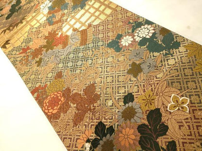 平和屋着物◎六通柄袋帯 唐織 雲取り草花文 金糸 正絹 逸品 AAAN5247fw