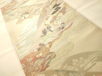 平和屋着物◎六通柄袋帯　唐織　山重ね鴛鴦風景文　金銀糸　正絹　逸品　AAAN5251fw