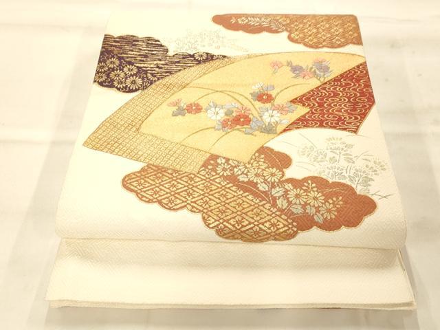 平和屋着物◎太鼓柄袋帯 駒刺繍 地紙吉祥草花文 金糸 金彩 正絹 逸品 AAAN5253fw