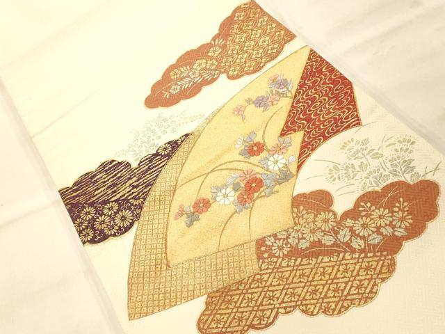 平和屋着物◎太鼓柄袋帯 駒刺繍 地紙吉祥草花文 金糸 金彩 正絹 逸品 AAAN5253fw