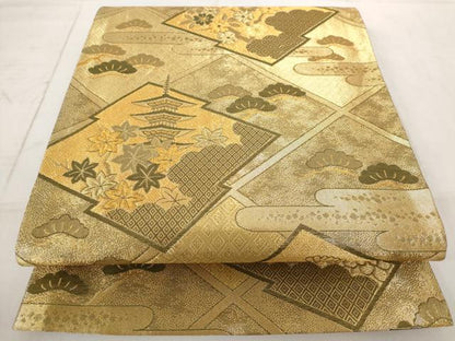 平和屋着物◎佐賀錦　六通柄袋帯　吉祥花文　金糸　正絹　逸品　AAAN5537st
