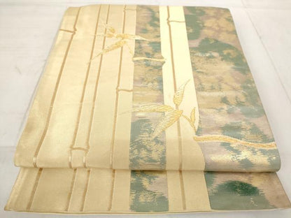 平和屋着物◎六通柄袋帯 笹竹文 金糸 正絹 逸品 AAAN5539st