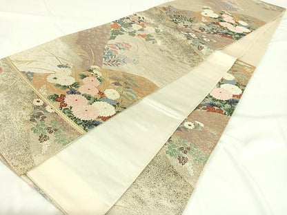 平和屋着物◎六通柄袋帯　連山秋草文　金糸　正絹　逸品　AAAN6312jh