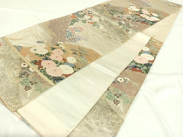 平和屋着物◎六通柄袋帯　連山秋草文　金糸　正絹　逸品　AAAN6312jh