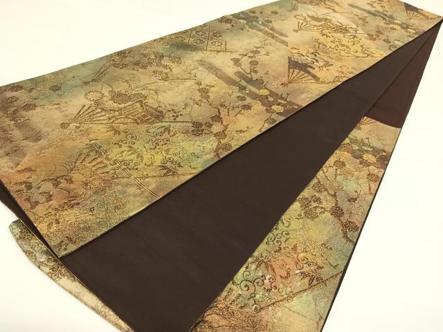 平和屋着物◎六通柄袋帯　扇面御所車文　金糸　引箔　正絹　逸品　AAAN6314jh