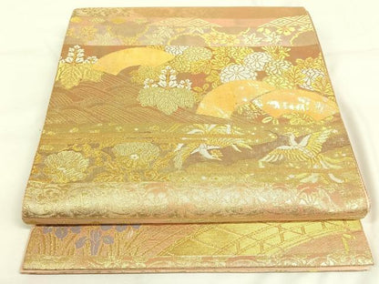 平和屋着物◎六通柄袋帯 螺鈿織 鳳凰地紙文 金糸 正絹 逸品 AAAN6338jh